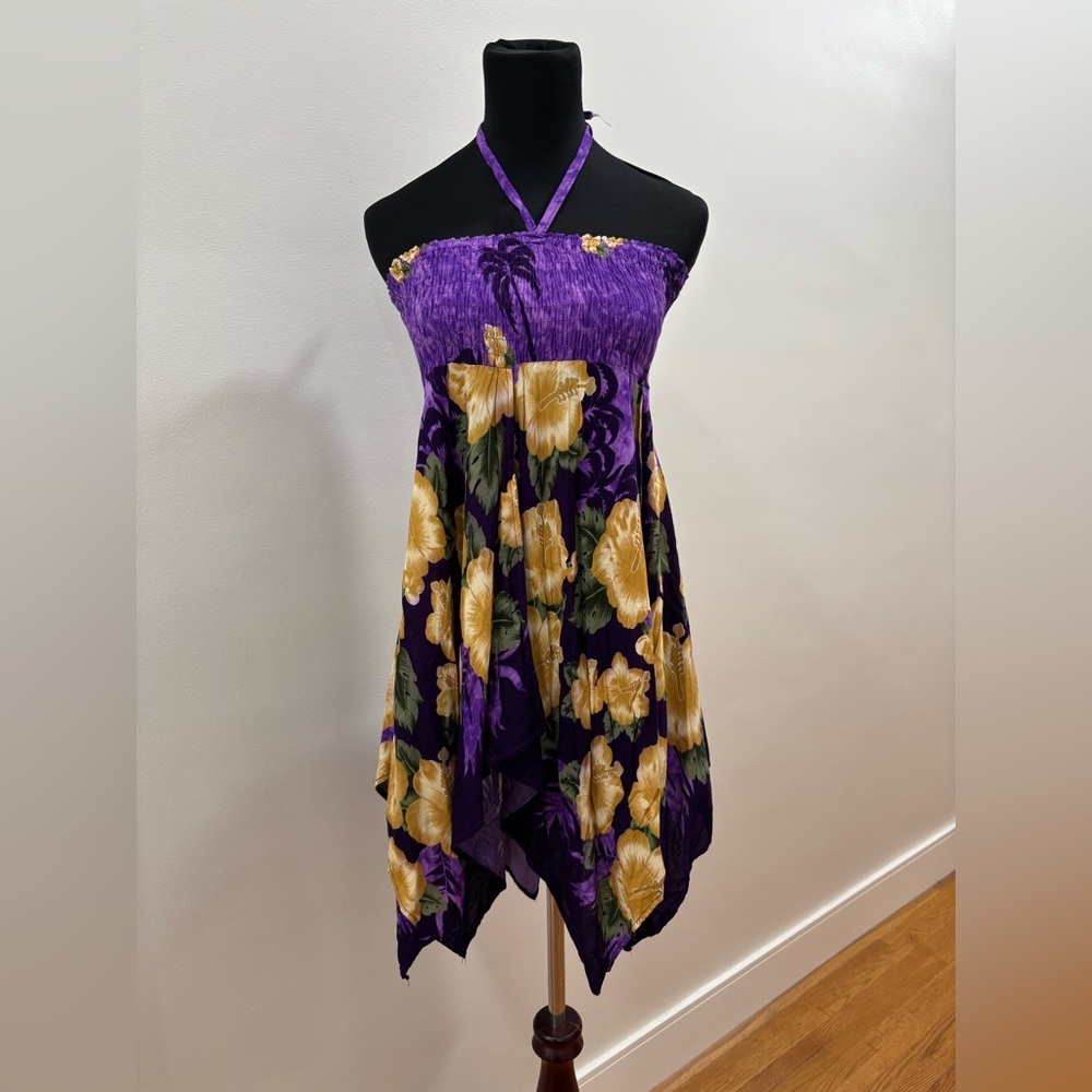 125. Purple Floral Halter Mini Dress